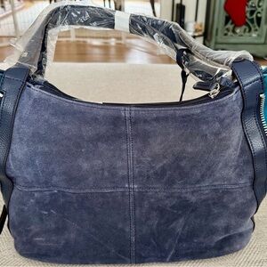 Tignanello Dark Blue Suede Hobo Bag